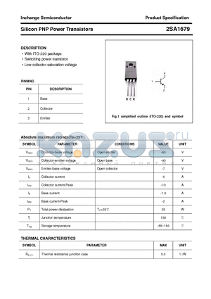 2SA1679 datasheet - Silicon PNP Power TransistorPower Transistors