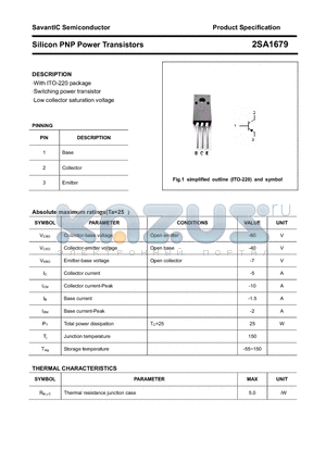 2SA1679 datasheet - Silicon PNP Power Transistors