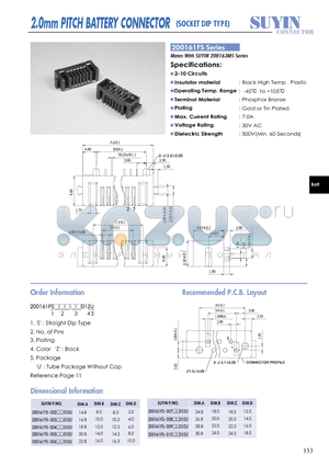 200161FS datasheet - 2.0mm PITCH BATTERY CONNECTOR