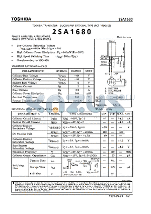 2SA1680 datasheet - TRANSISTOR (POWER AMPLIFIER, SWITCHING APPLICATIONS)