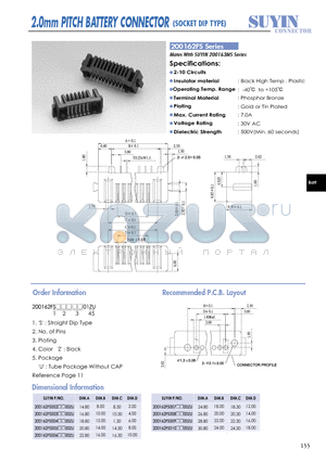 200162FS datasheet - 2.0mm PITCH BATTERY CONNECTOR