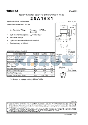 2SA1681 datasheet - TRANSISTOR (POWER AMPLIFIER, SWITCHING APPLICATIONS)