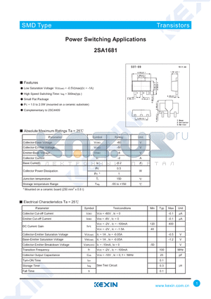 2SA1681 datasheet - Power Switching Applications