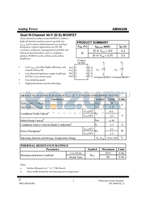 AM5932N datasheet - Dual N-Channel 30-V (D-S) MOSFET