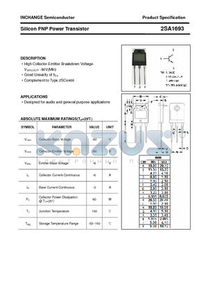 2SA1693 datasheet - Silicon PNP Power Transistor