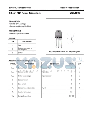 2SA1693 datasheet - Silicon PNP Power Transistors
