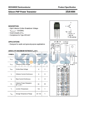 2SA1694 datasheet - Silicon PNP Power Transistor