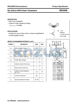 BD550B datasheet - isc Silicon NPN Power Transistors BD550B