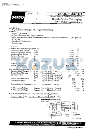 2SA1697 datasheet - High-Definition CRT Display, Video Output Applications