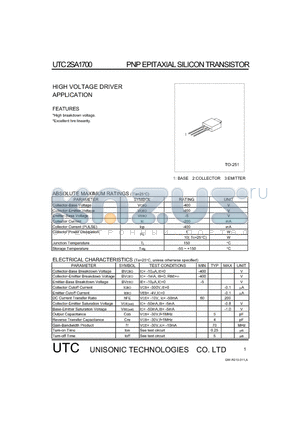 2SA1700 datasheet - HIGH VOLTAGE DRIVER APPLICATION