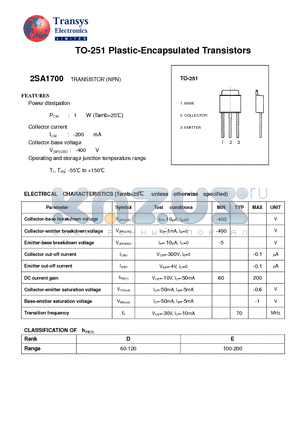 2SA1700 datasheet - Plastic-Encapsulated Transistors