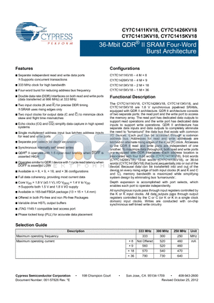 CY7C1411KV18_12 datasheet - 36-Mbit QDR^ II SRAM Four-Word Burst Architecture