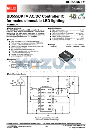 BD555BKFV-E2 datasheet - BD555BKFV AC/DC Controller IC for mains dimmable LED lighting