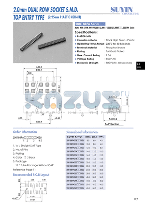 200188FA datasheet - 2.0mm DUAL ROW SOCKET S.M.D. TOP ENTRY TYPE