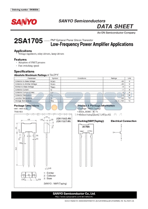 2SA1705 datasheet - Low-Frequency Power Amplifi er Applications