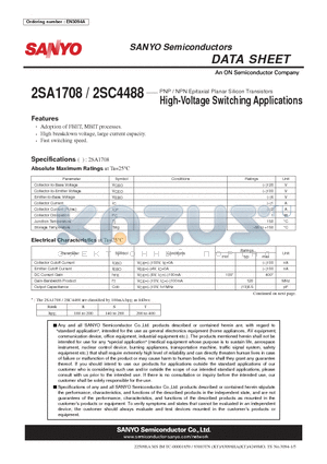 2SA1708 datasheet - High-Voltage Switching Applications