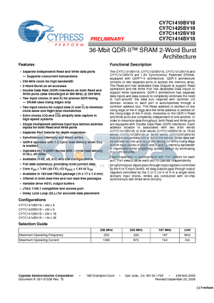 CY7C1412BV18 datasheet - 36-Mbit QDR-II SRAM 2-Word Burst Architecture