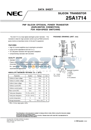 2SA1714 datasheet - PNP SILICON EPITAXIAL POWER TRANSISTOR (DARLINGTON CONNECTION) FOR HIGH-SPEED SWITCHING