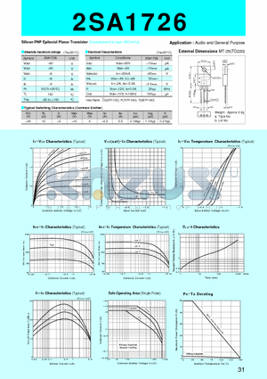 2SA1726 datasheet - Silicon PNP Epitaxial Planar Transistor(Audio and General Purpose)