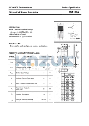 2SA1726 datasheet - Silicon PNP Power Transistor