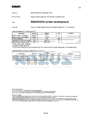 BD6030GSW datasheet - Negative power supply for CCD camera of mobile phones