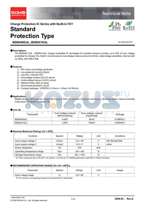 BD6040GUL datasheet - Charger Protection IC with Internal FET