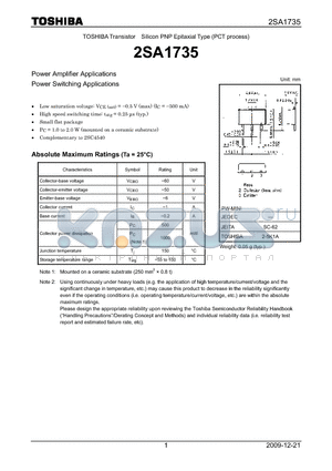 2SA1735 datasheet - Power Amplifier Applications Power Switching Applications
