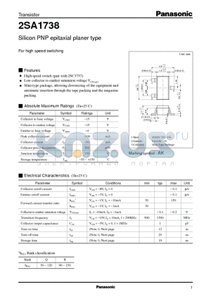 2SA1738 datasheet - Silicon PNP epitaxial planer type