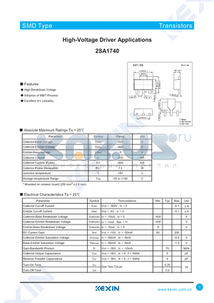 2SA1740 datasheet - High-Voltage Driver Applications