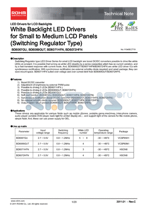 BD6067GU datasheet - White Backlight LED Drivers for Small to Medium LCD Panels (Switching Regulator Type)