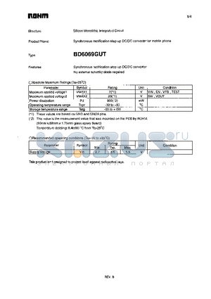 BD6069GUT datasheet - Synchronous rectification step-up DC/DC converter for mobile phone