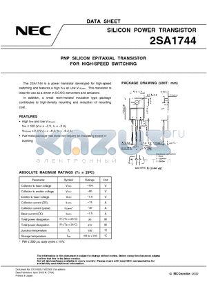 2SA1744 datasheet - PNP SILICON EPITAXIAL TRANSISTOR FOR HIGH-SPEED SWITCHING