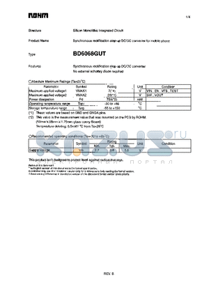 BD6068GUT datasheet - Synchronous rectification Step-up DC/DC converter for middle phone