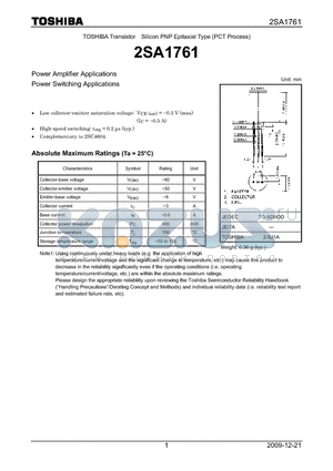 2SA1761 datasheet - Power Amplifier Applications Power Switching Applications