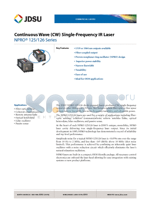 125N-1064-025 datasheet - Continuous Wave (CW) Single-Frequency IR Laser