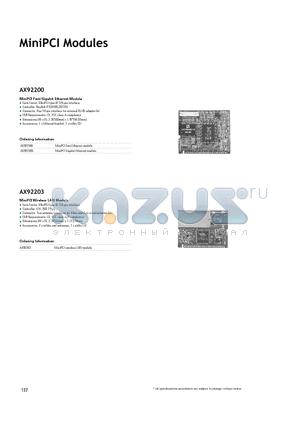 AX92200 datasheet - MiniPCI Fast/Gigabit Ethernet Module