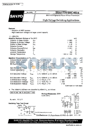 2SA1770 datasheet - High-Voltage Switching Applications