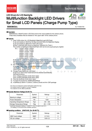 BD6085GUL_11 datasheet - Multifunction Backlight LED Drivers for Small LCD Panels (Charge Pump Type)