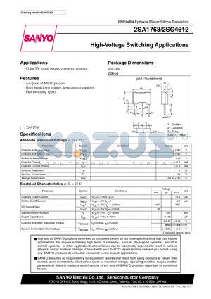 2SA1768_11 datasheet - High-Voltage Switching Applications