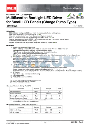 BD6088GUL_11 datasheet - Mulitifunction Backlight LED Driver for Small LCD Panels (Charge Pump Type)