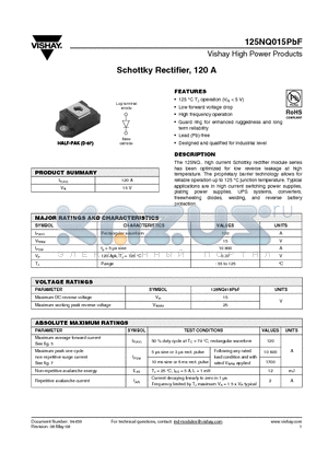 125NQ015PBF datasheet - Schottky Rectifier, 120 A