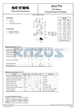 2SA1774 datasheet - PNP Silicon General Purpose Transistor
