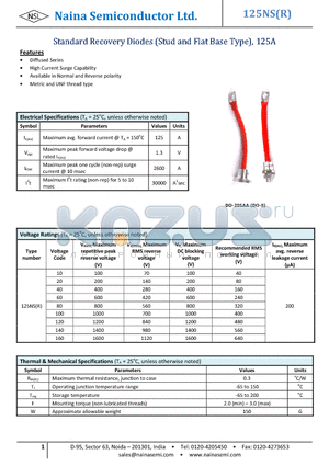 125NS20 datasheet - Standard Recovery Diodes (Stud and Flat Base Type), 125A