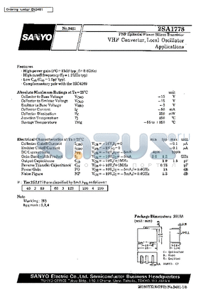 2SA1778 datasheet - VHF Converter, Local Oscillator Applications