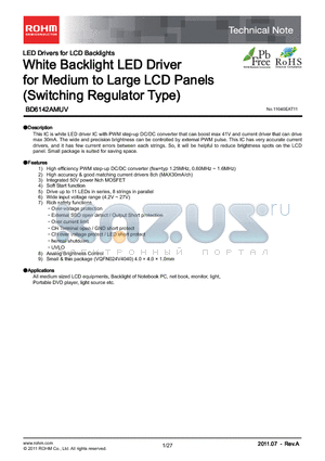 BD6142AMUV datasheet - White Backlight LED Driver for Medium to Large LCD Panels (Switching Regulator Type)