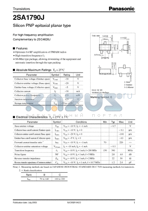 2SA1790J datasheet - For high-frequency amplification