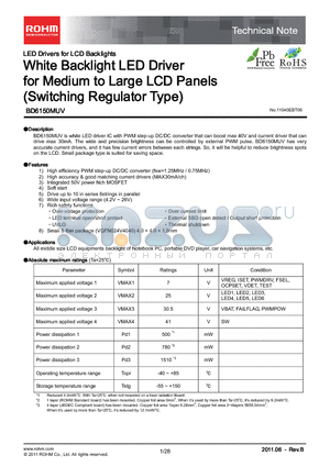 BD6150MUV datasheet - White Backlight LED Driver for Medium to Large LCD Panels (Switching Regulator Type)