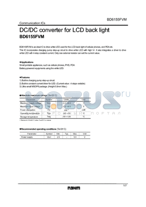 BD6155FVM datasheet - DC/DC converter for LCD back light