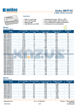 AM5T-4809S-VZ datasheet - 5 Watt | DC-DC Converter