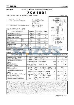 2SA1801 datasheet - TRANSISTOR (VIDEO OUTPUT STAGE IN HIGH RESOLUTION DISPLAY)